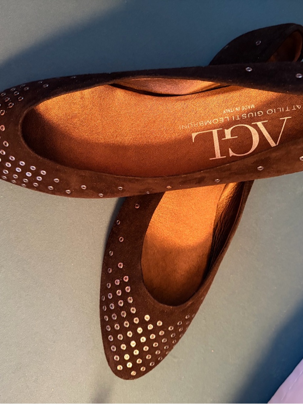 Agl Black Suede Studded Ballet Flats
